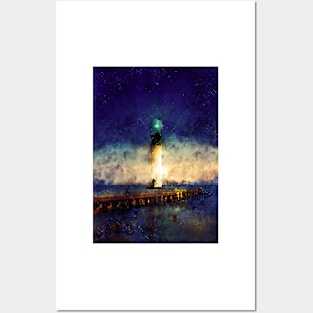 Lighthouse and sea - watercolour painting Posters and Art